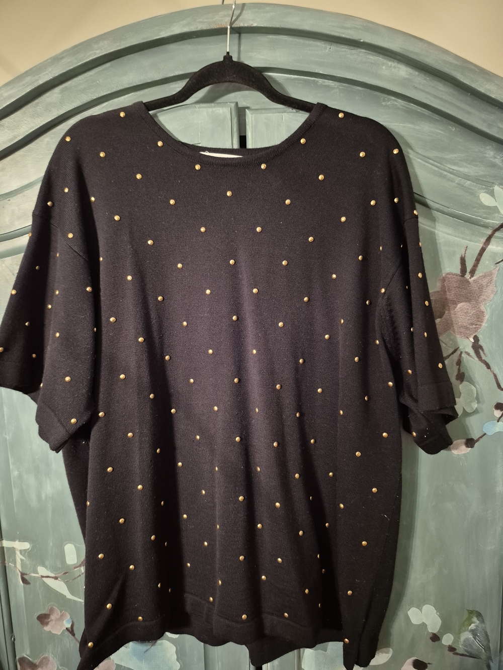 Y2K Black Short Sleeve Sweater with Gold Stud Accents